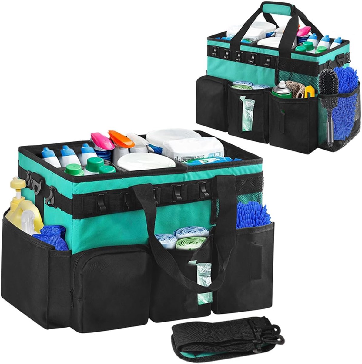 Schoonmaak Caddy Organizer 40 x 23,5 x 27,5 cm - Vouwbaar Waterdicht Oxford - Handvat en 5 Vakken - ShopVlot