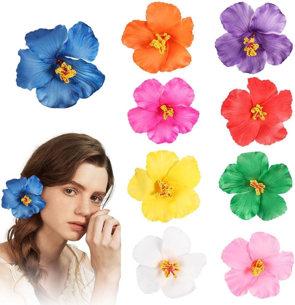 Hawaïaanse haarspelden 9 stuks - hibiscusbloem - tropische stijl - perfect voor feest - ShopVlot