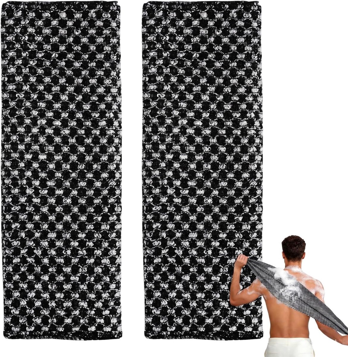 Japanse peelinghanddoek 2 stuks - zwart - ademend roosterdesign - voor diepe huidreiniging - ShopVlot