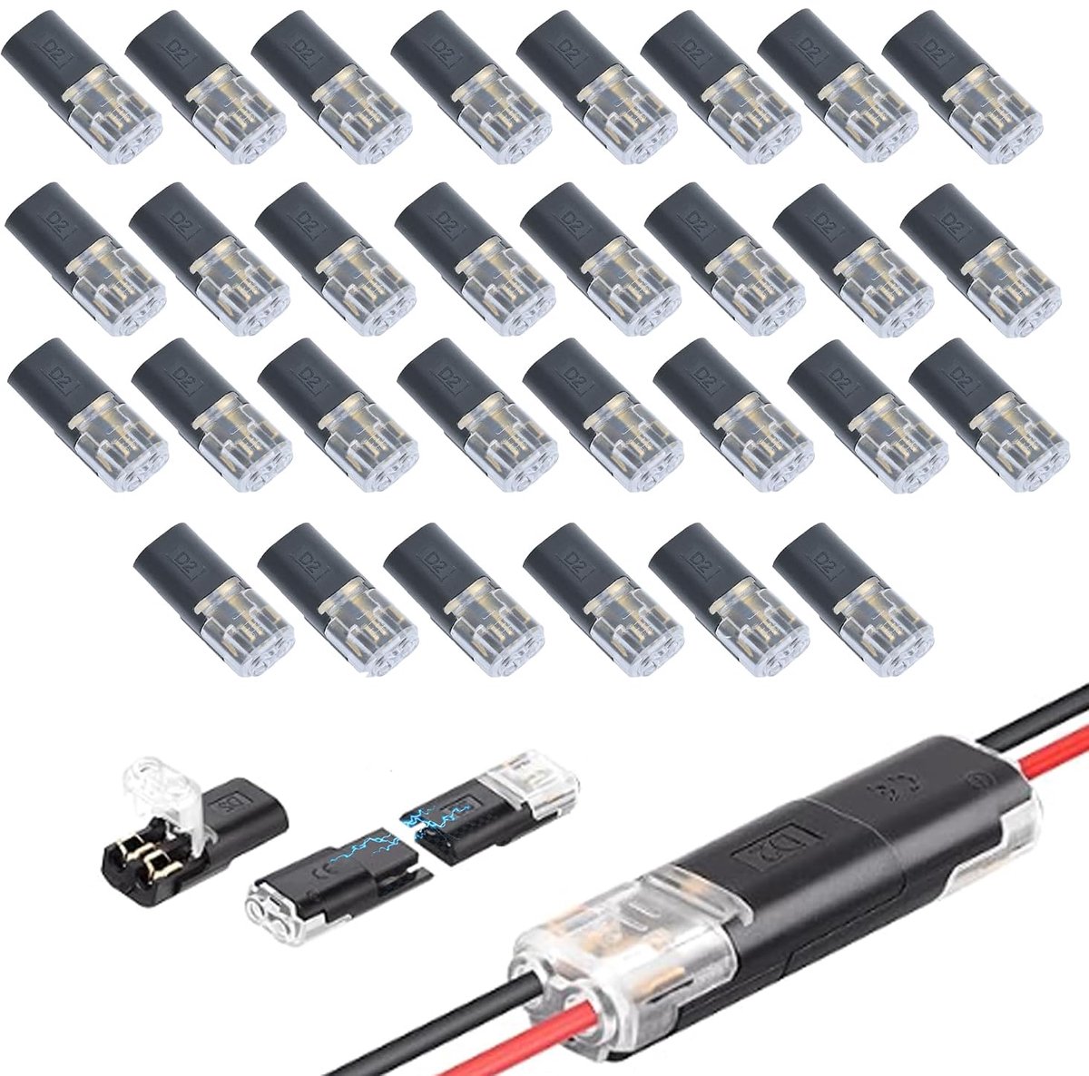 Waterdichte kabelverbinders 30 stuks - 2-polig - krimpconnector - ideaal voor 12 V auto-installaties - ShopVlot
