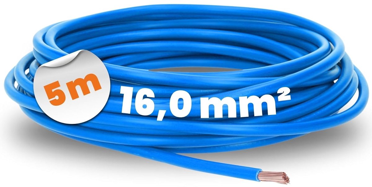 Flexibele bedrading kabel 16.0 mm² blauw - PVC enkelvoudig - geschikt voor interne bedrading van machines - ShopVlot