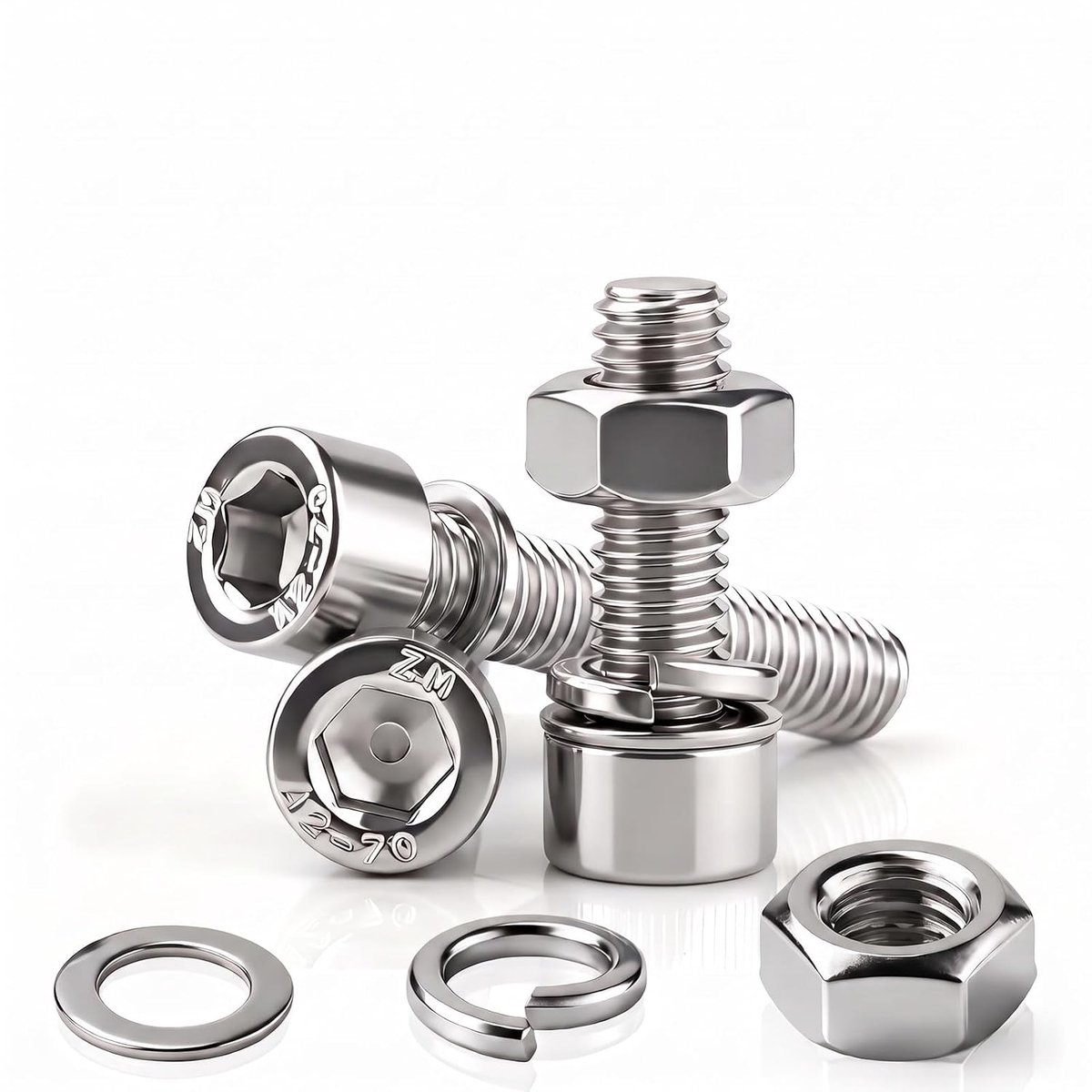 Cilinderkopschroeven M5 x 20 mm - 304 roestvrij staal - met moeren en ringen - ideaal voor bevestigen - ShopVlot