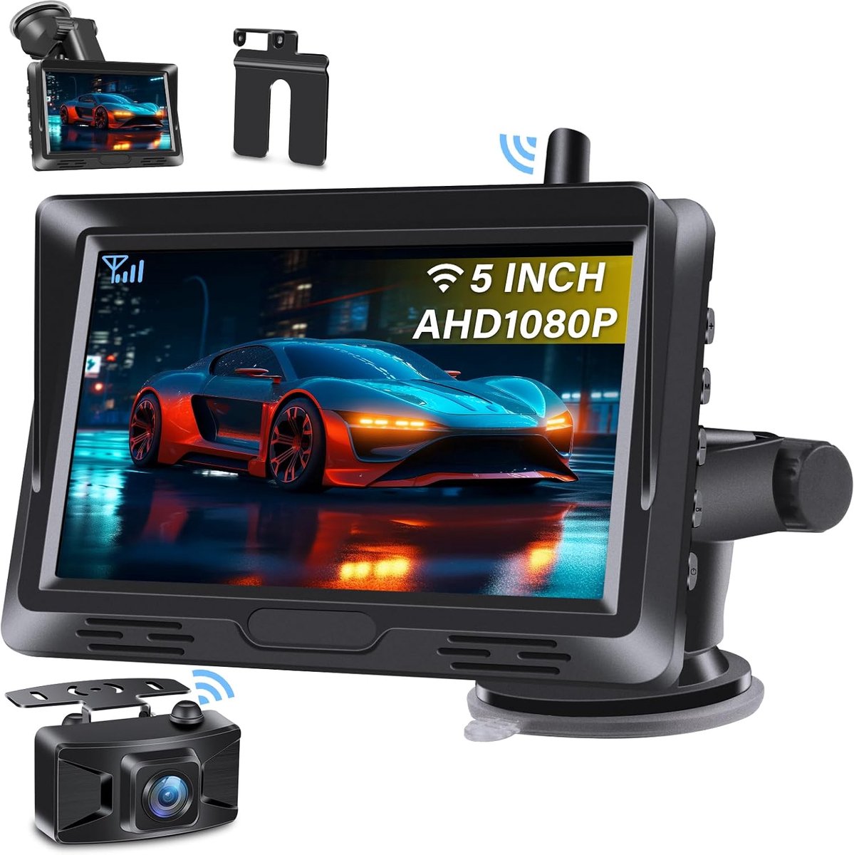 AHD Achteruitrijcamera 1080P - 5 Inch Monitor - Draadloos - Eenvoudige installatie zonder boren - ShopVlot