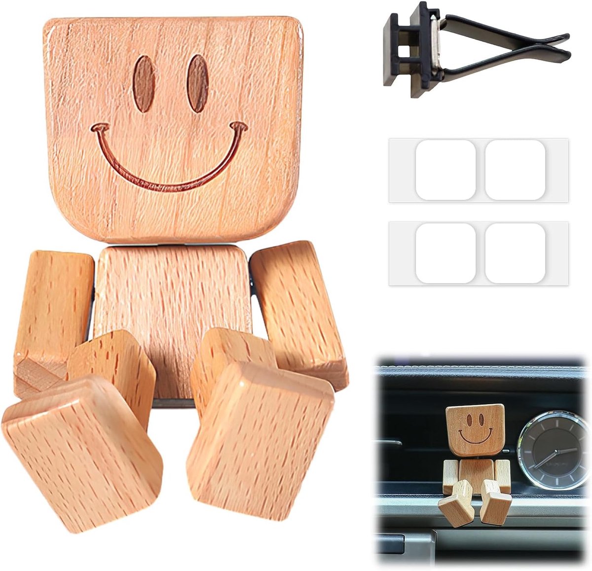 Klein houten figuur, wiebelende houten man, schudman van hout, grappige wiebelfiguur voor auto, handgemaakte shaking houten manfiguur, dashboard, figuurtjes, ornament, bureaufiguur