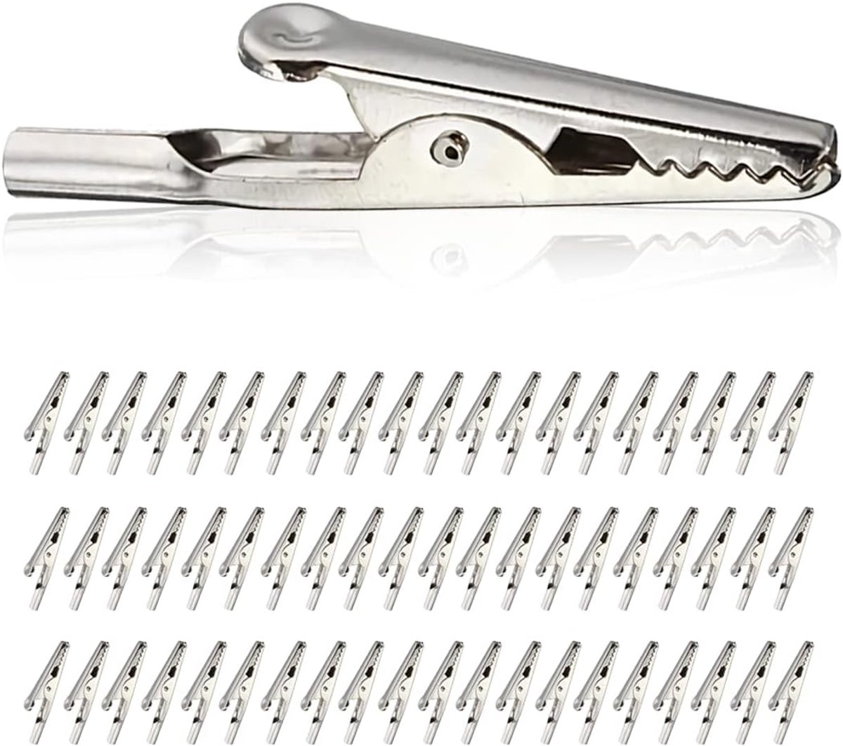 60 Stuks Metalen Krokodillenklemmen,Vernikkelde Krokodillenklemmen,Krokodillenklemmen met Schroef,Lengte 50mm,Krokodillenklemmen voor Laboratorium en Elektrisch Testwerk