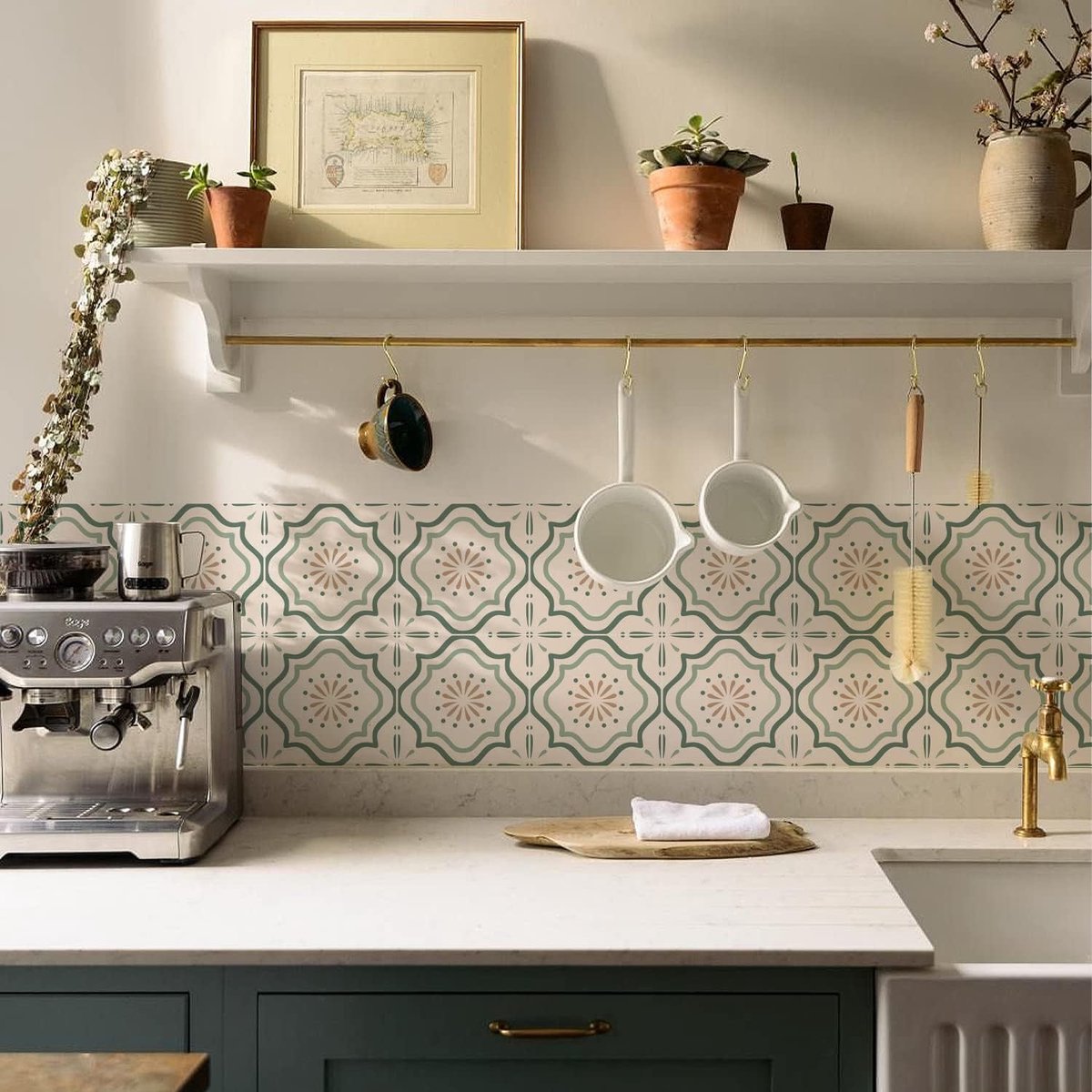 12 stuks x 15 cm/6 inch wit-groene tegelsticker, zelfklevend voor badkamer, keuken, spatwand en beschermfolie verwijderen
