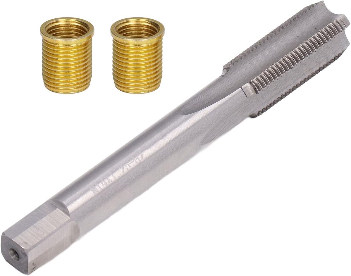 12 1.25 TiSpark Plug Draadreparatiegereedschapset - M12 X 1.25 Inzetstukken en M14 X Kraan - Snelstaal voor benzine- en Dieselmotoren - Duurzame Roestvrijstalen Componenten