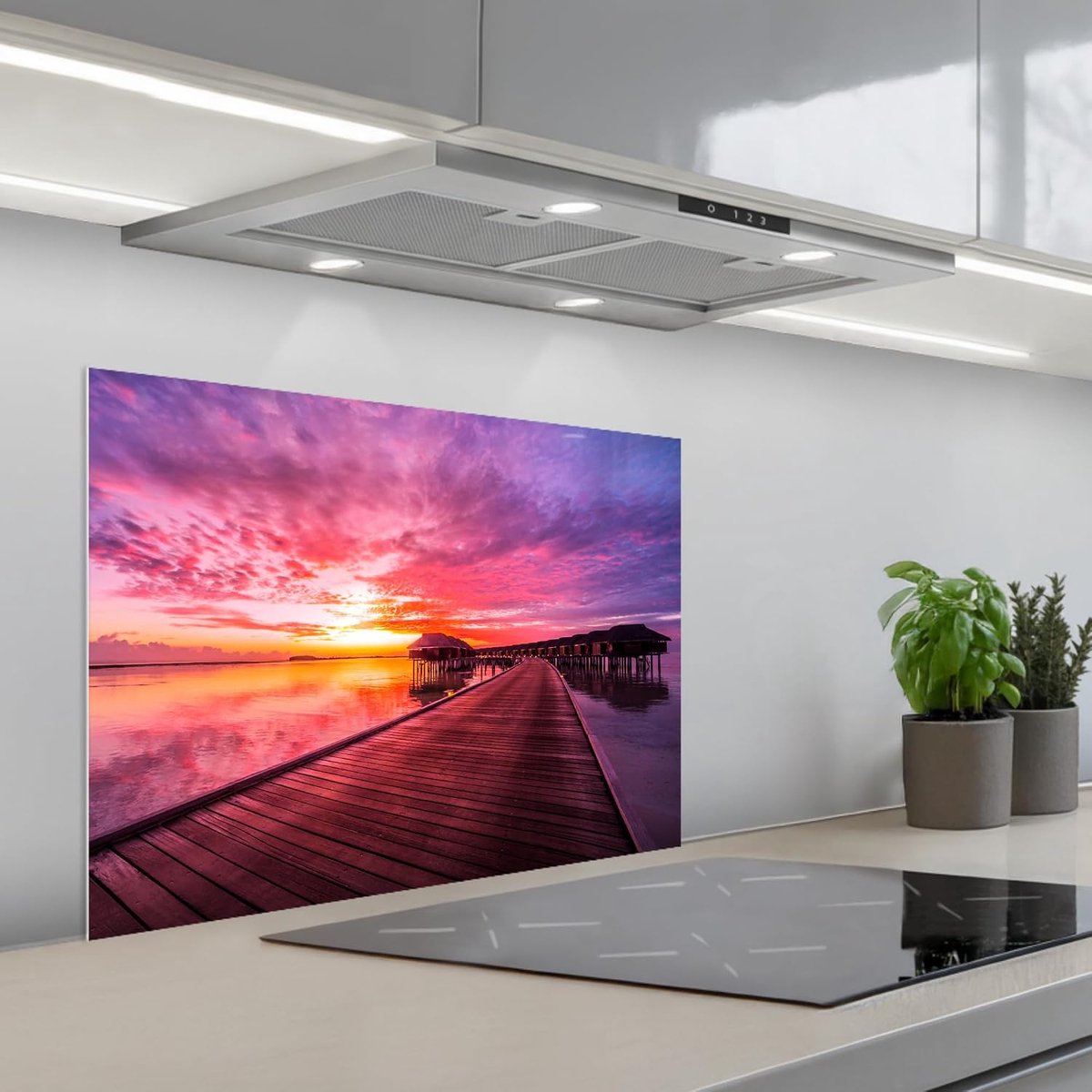 keukenachterwand 50x70 cm zelfklevend keuken decoratie accessories home kitchen spatscherm Steiger - Water - Zon - Roze - Horizon