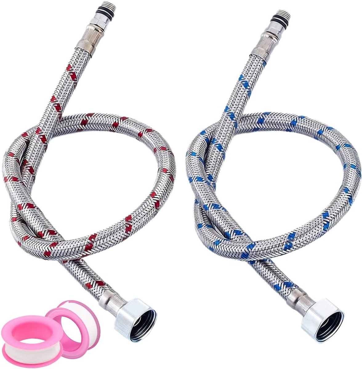 Aansluitslang voor mengkraan 80 cm - flexibele pantserslang - met afdichtband - eenvoudig te installeren - SnelShoppen