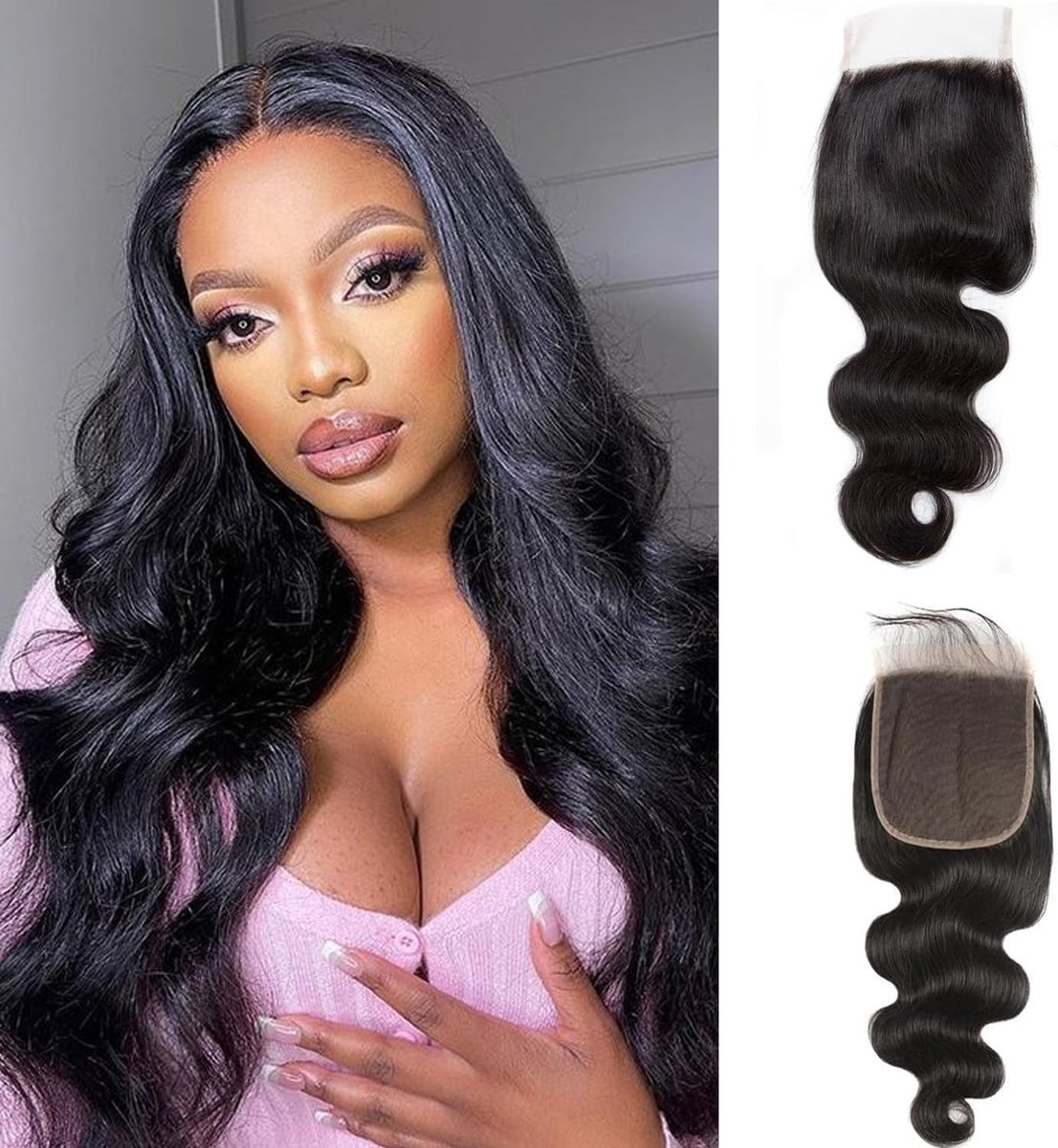 Haarextensies 100% Human Hair Extension Wavy Weave Free Part Echt Haar Natural Black 16 Inch