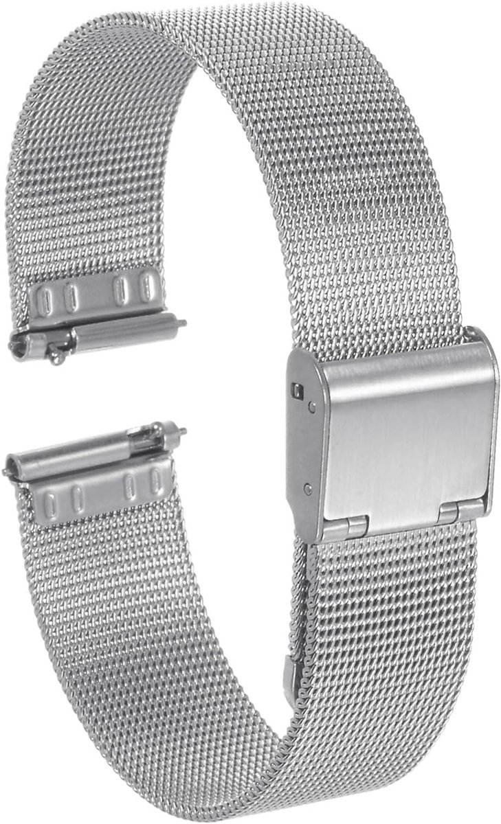 sourcing map Roestvrij stalen mesh armband 16 mm snelsluiting verstelbare metalen armband voor mannen en vrouwen, zilverkleurig