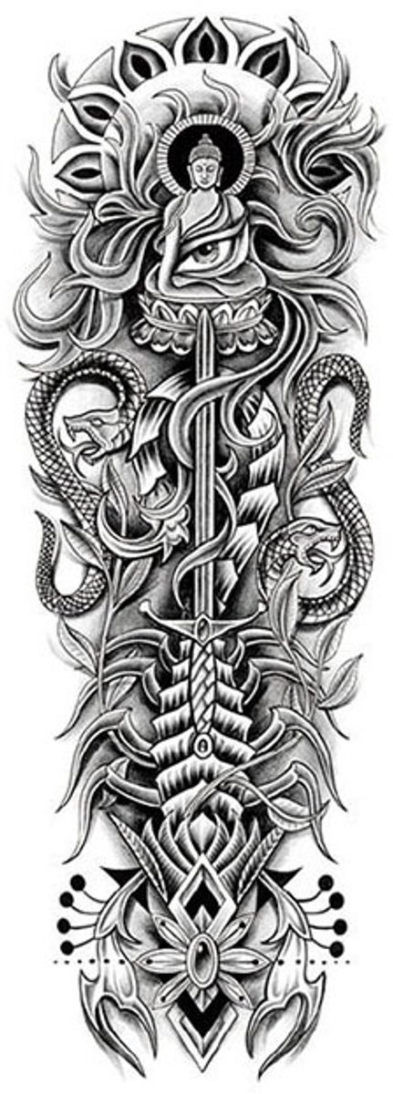 Tijdelijke sleeve tattoo buddha 3 dagen