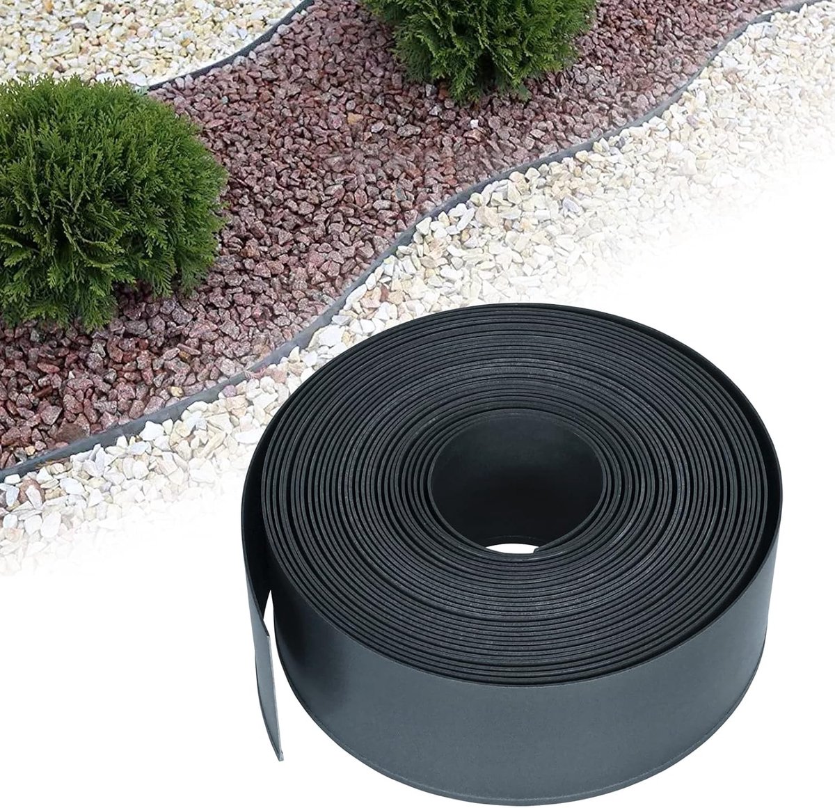 Graskant 20m Grasranden PP-kunststofrol Flexibele Tuinrand UV-bescherming en Weerbestendigheid Grasrand Maaikant Randband, Antraciet