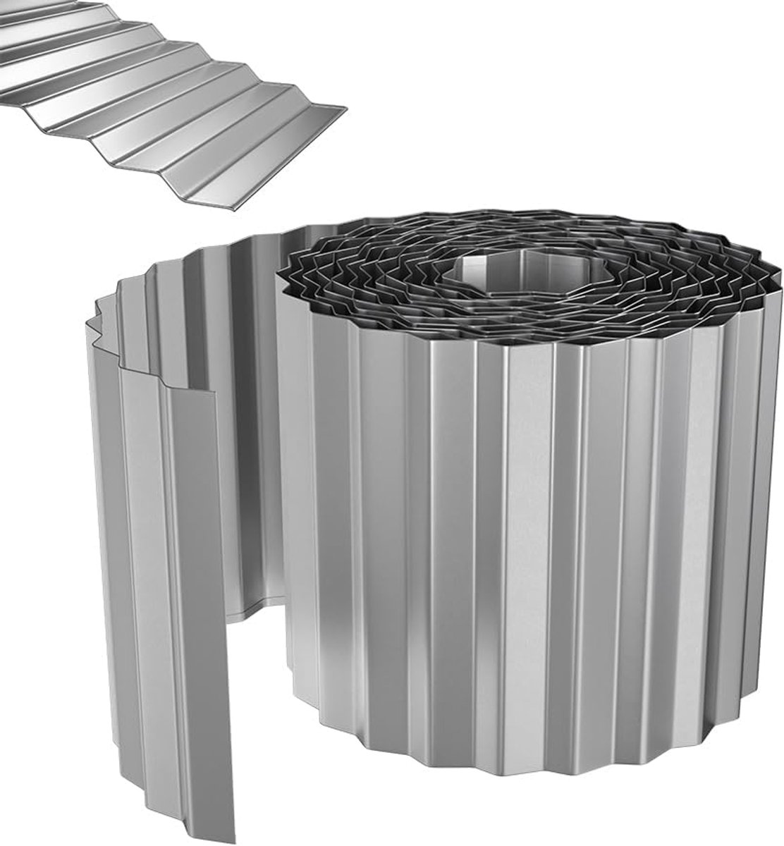 Metalen Rasenkante 5m, gegalvaniseerd met golven, 15 cm hoog, grasrand, ideaal voor grasbegrenzing, flexibele beetomranding voor tuinliefhebbers en landschapsarchitectuur, zilver