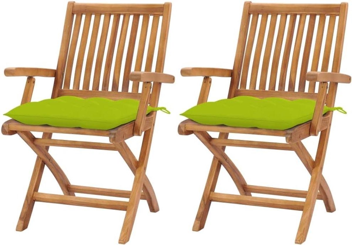 Tuinstoelen Set - Buitenstoelen Hout - Terras Ontspanning - Massief Teakhout - 2 stuks - Lichtgroen
