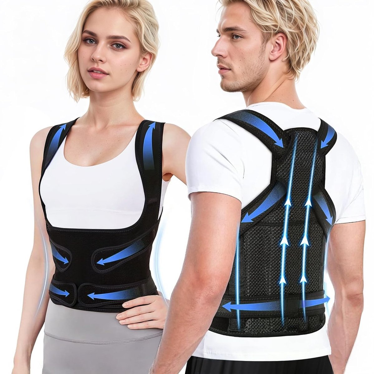 Schouderriem houdingscorrectie dames en heren, houdingscorrector ondersteunt de taille corrigeert de ronde rug, Back Posture Corrector voor kantoor, thuis, fietsen (zwart, M)
