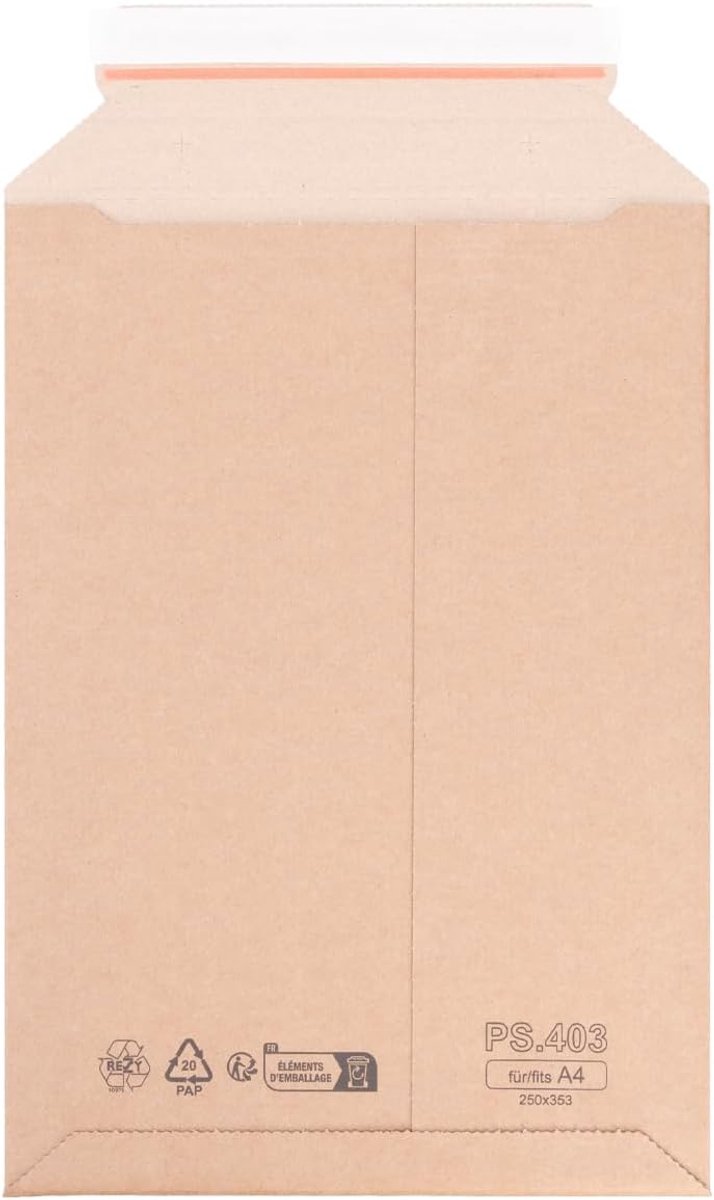 Verpacking golfkarton verzendenveloppen 250 x 353 mm - A4 bruin [maat en aantal naar keuze] verzendenvelop karton zelfklevend 50 stuks