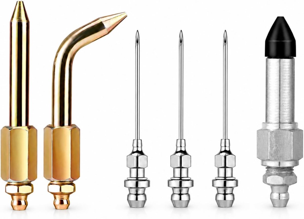 Set 6 Vetspuit Mondstukken, Koppelingen voor Smeernippels | 6 mondstukken, robuust staal, compatibel met standaard vetspuiten, voor machines en voertuigen