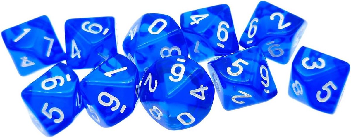 10 stuks transparante blauwe D10 10-zijdige polyhedrale dobbelstenen voor DND MTG RPG Dungeons en Dragons Party Familiy Gathering Tafelspellen 22mm