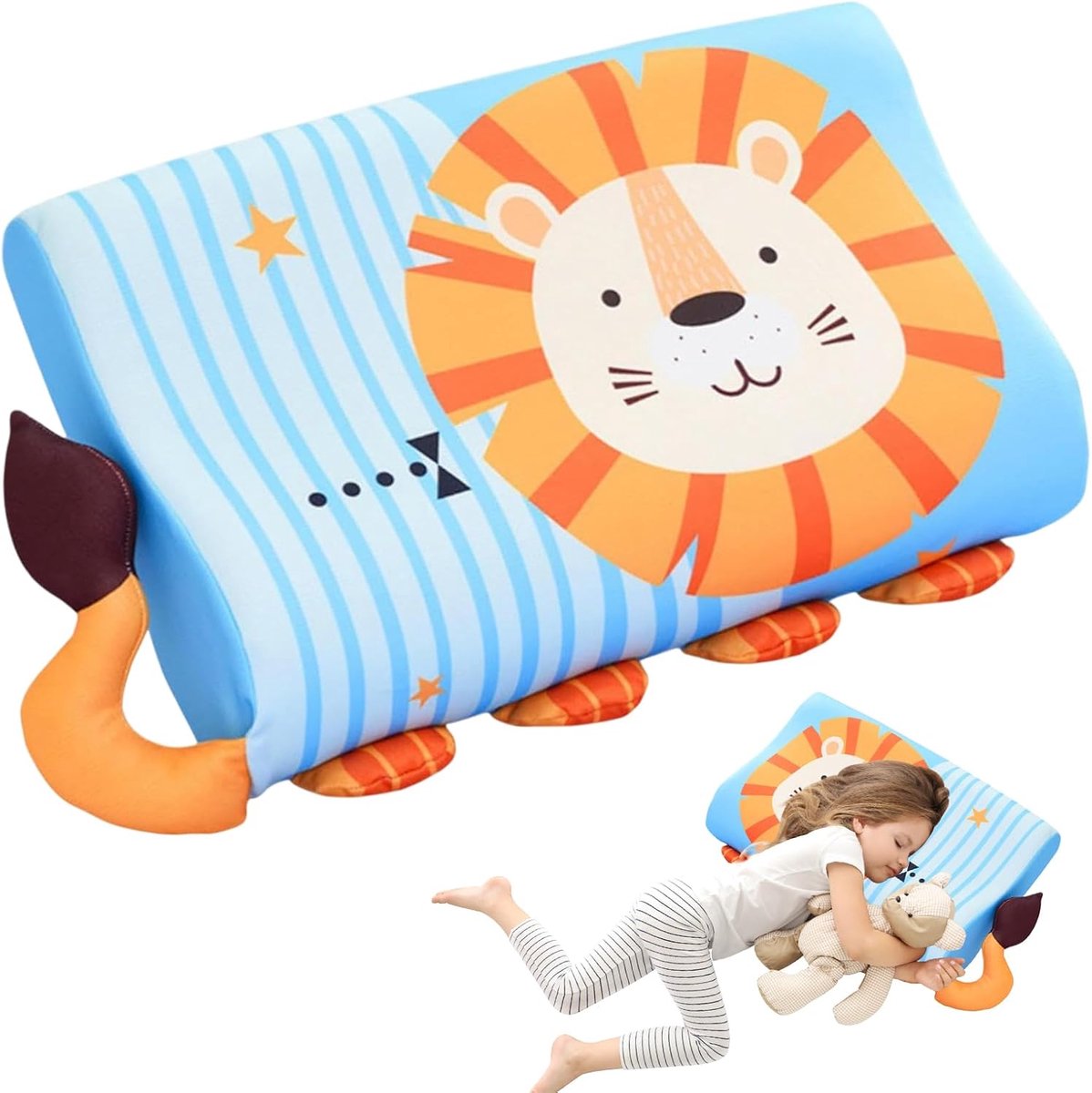 Kussen Calmly Kussen Sluimer Kids Kussen Comfortabel Katoen Kinderhoofdkussen Ademend Kinderbed Kussen 46 x 26 x 7/5 cm, Geschikt voor Kleine Kinderen om te slapen (crèmekleurige leeuw)