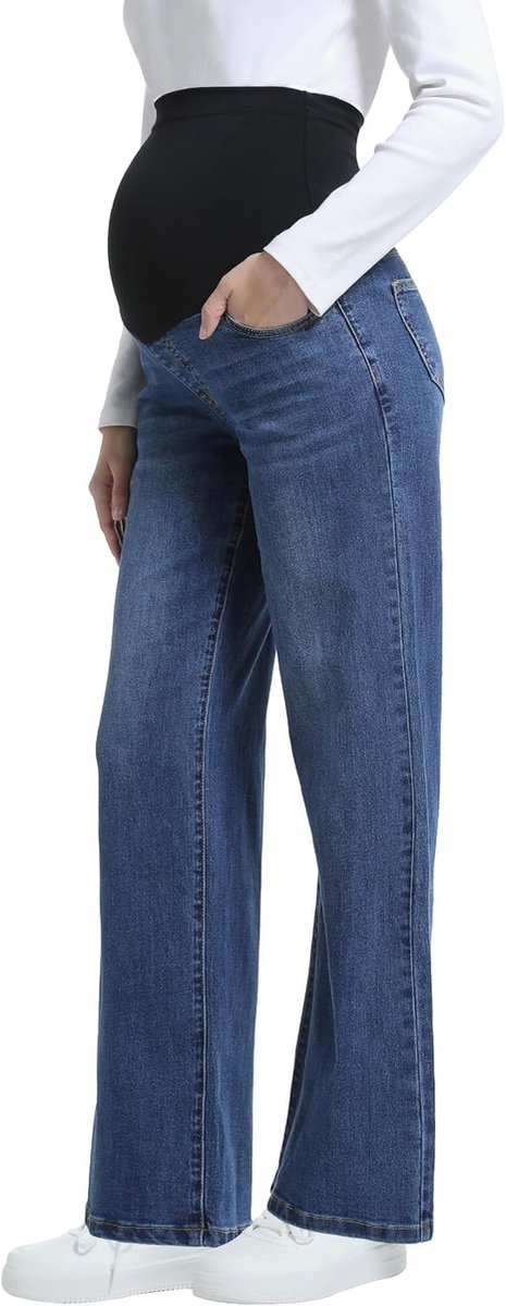 Jeans wijde pijpen jeans | boven de buik, comfortabele stretch, rechte pijpen, denim zwangerschapsbroek, zwangerschapsjeans, met zakken