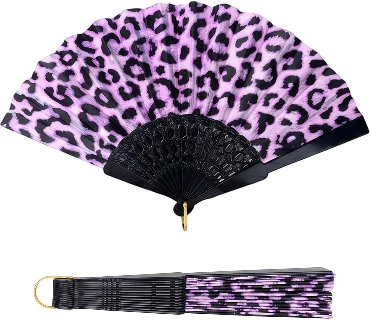 Handventilator Opvouwbaar - Paarse Luipaardprint - Draagbaar - Ideaal voor Rave en Dansfestivals - ShopVlot