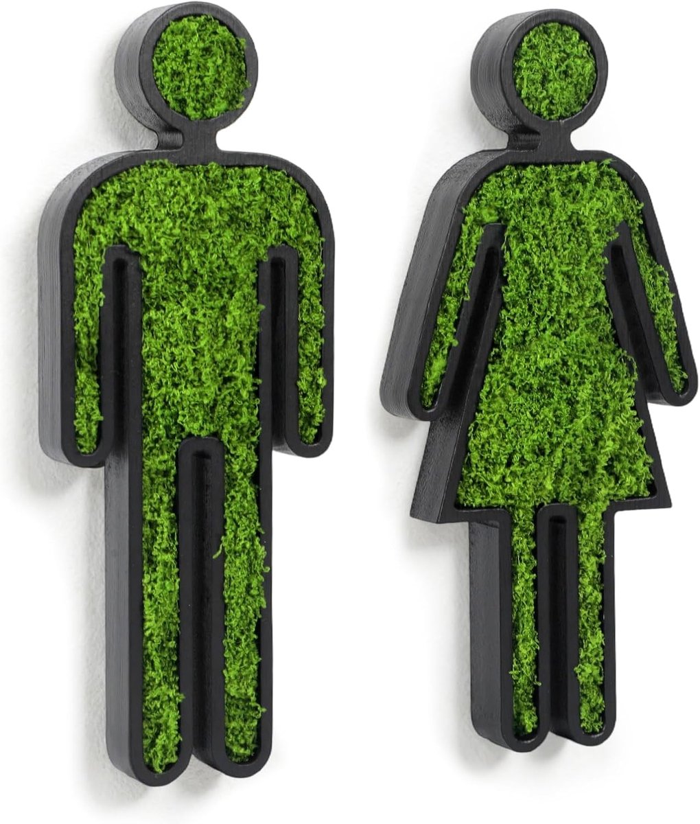 Toiletbordset vrouw + man - natuurlijk mos - zelfklevend - stijlvolle gastdecoratie - ShopVlot