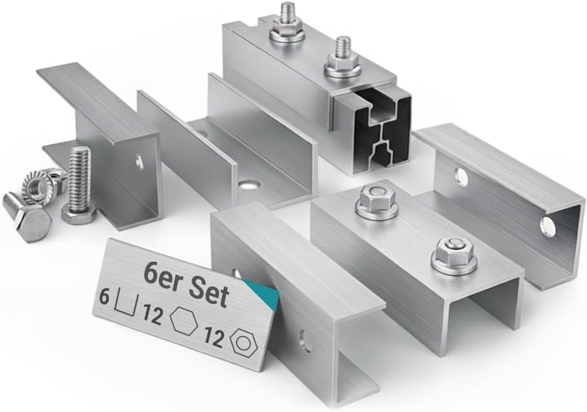 Aluminium C-profiel connectors set van 6 - 40 x 40 mm rail - met M10 x 25 zeskantbouten - ShopVlot