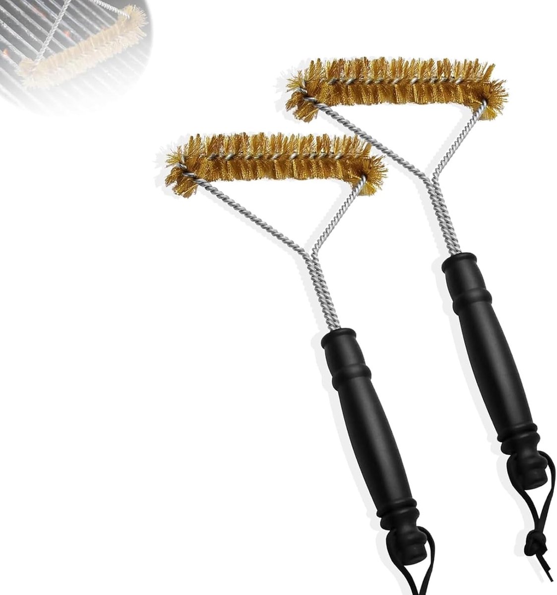 Grillborstel set van 2 - 30,5 cm driehoekige grillborstel - met messing borstels - effectief reinigingsgereedschap - ShopVlot