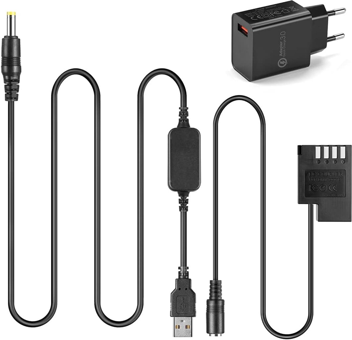 Mobiele USB laadkabel - DMW-DCC12 dummy batterij - voor Lumix DMC-GH3/GH4/GH5 - constante stroomvoorziening - ShopVlot