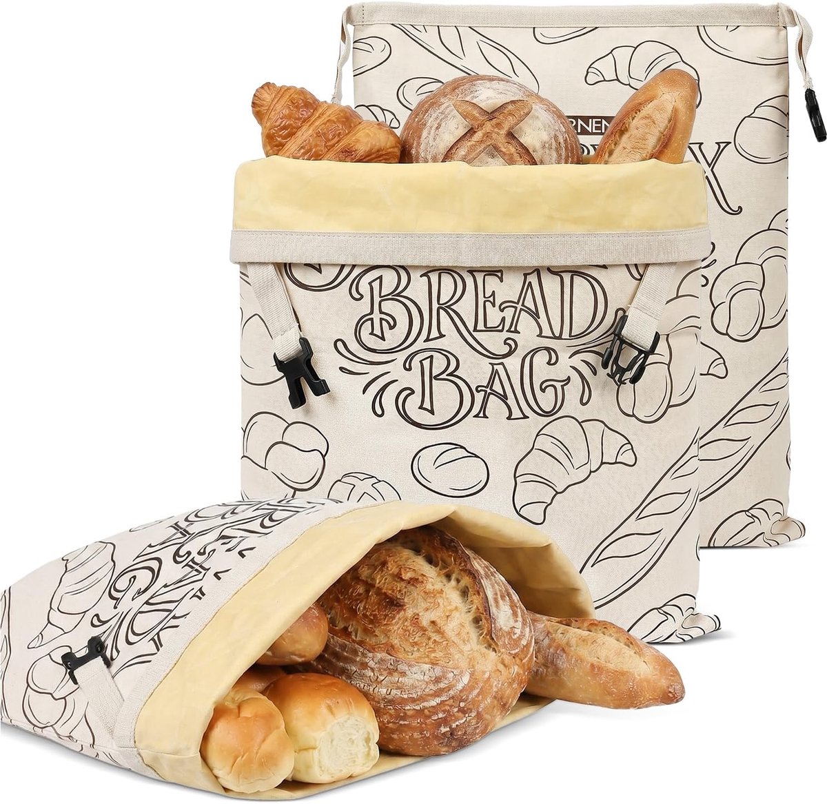 Bijenwas broodzakken set van 2 - Katoen en linnen - Herbruikbare broodbewaartas - Houdt zelfgebakken brood vers - ShopVlot