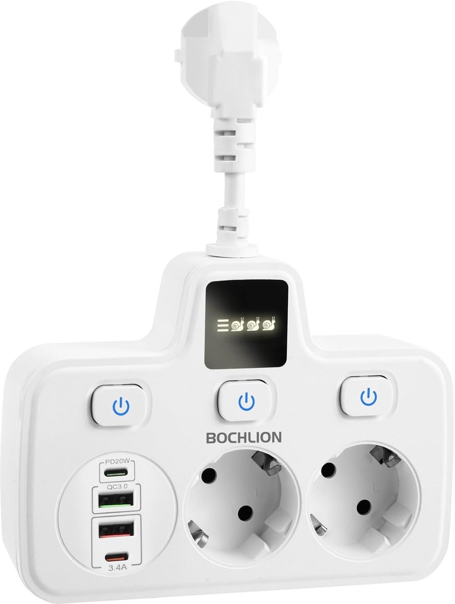 USB power strip 2 sockets - ruimtebesparend - met onafhankelijke schakelaars - ideaal voor kantoor en thuis - ShopVlot