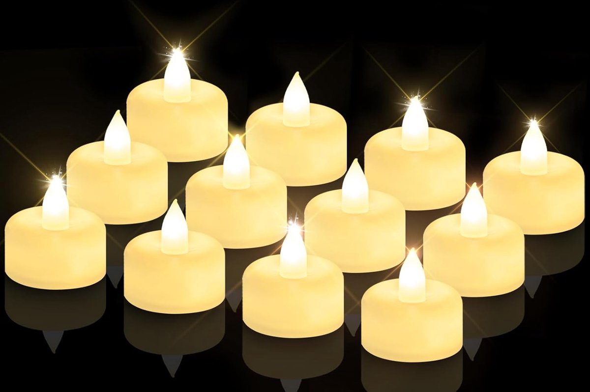 LED-theelichtjes set van 12 - vlamloos en warm wit - perfect voor sfeervolle decoratie - ShopVlot