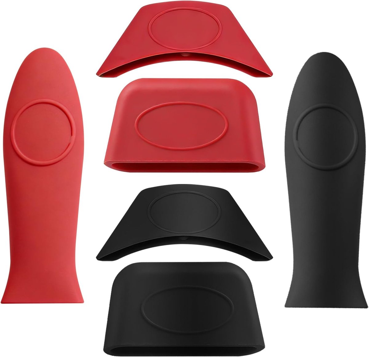 Siliconen handgrepen - 6 stuks - rood en zwart - antislip grip - veilig koken - ShopVlot
