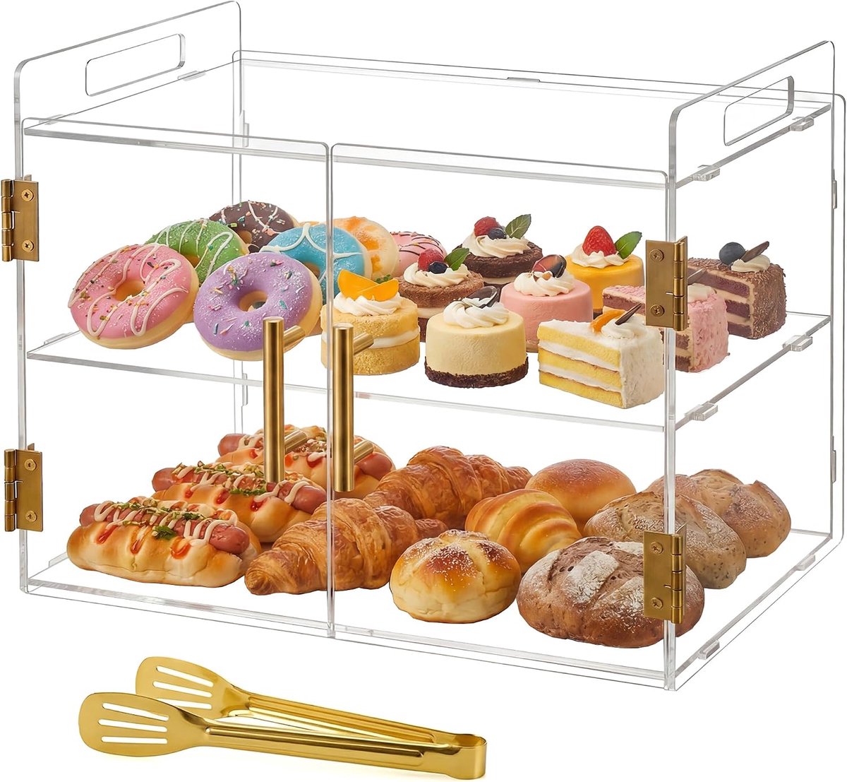 Vitrine voor gebak 2-laags - acryl met automatische sluitdeur - elegant en stofvrij - ideaal voor desserts - ShopVlot