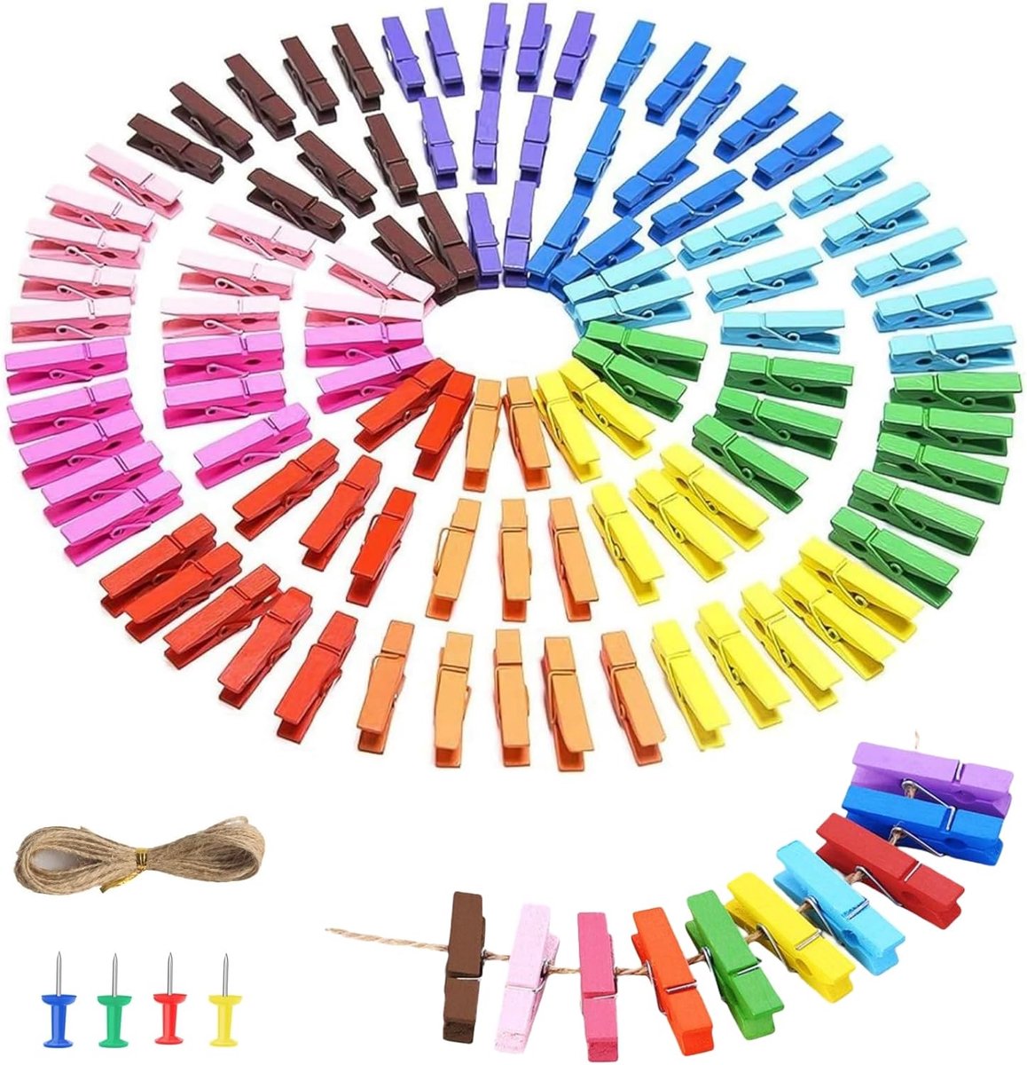Mini houten wasknijpers 3.5cm - 100 stuks - kleurrijk - perfect voor foto's en kaarten - ShopVlot