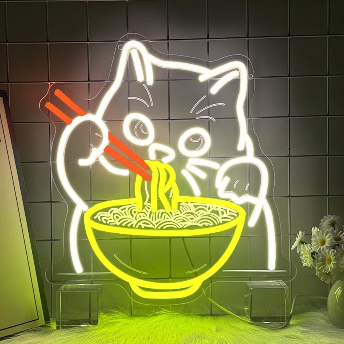 LED neon sign voor ramen - kat eet - wanddecoratie - sfeervolle verlichting voor kinderkamer - ShopVlot