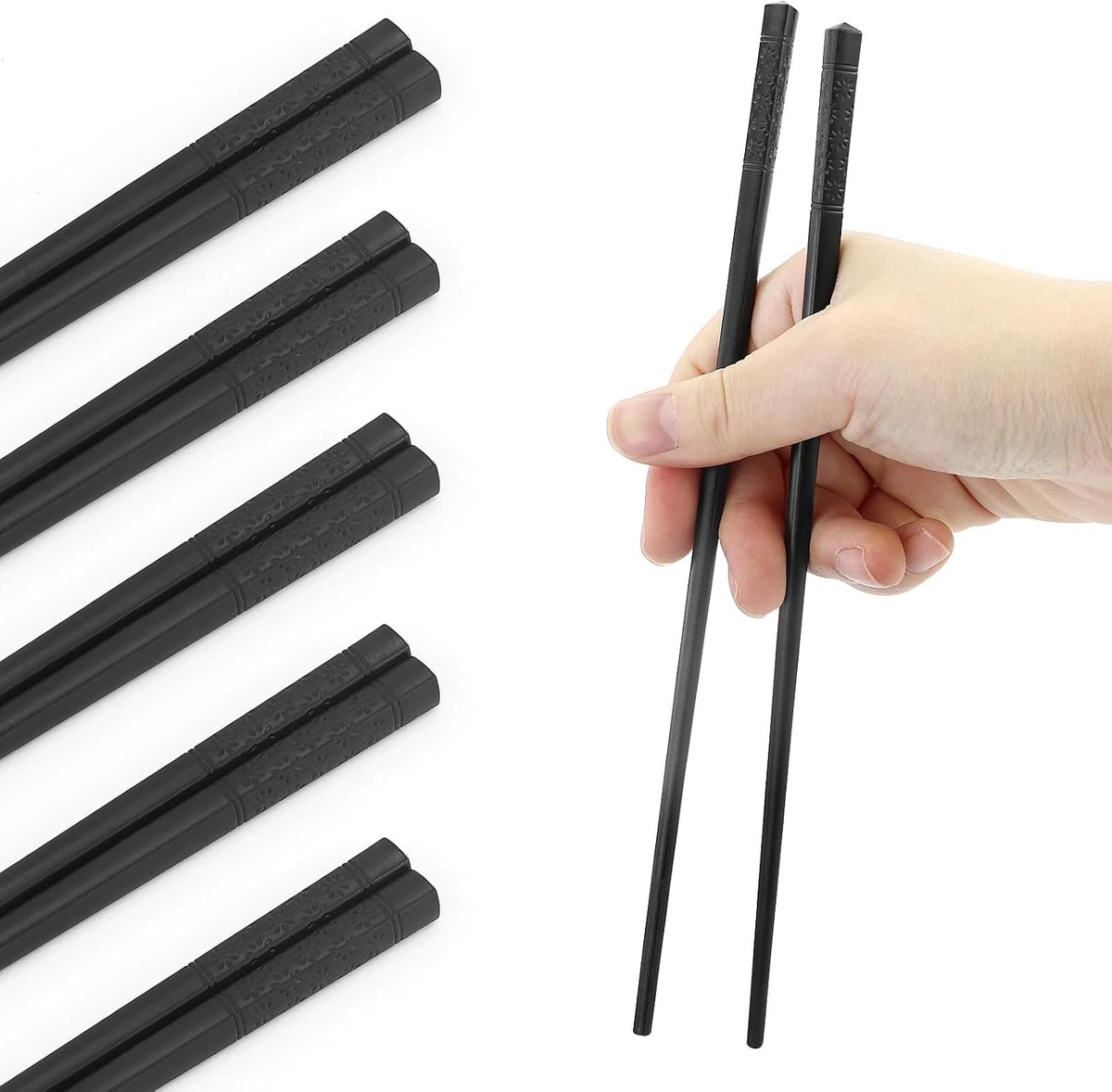 Japanse eetstokjes set van 5 - 24 cm - herbruikbaar glasvezel - niet-slip voor betere grip - ShopVlot