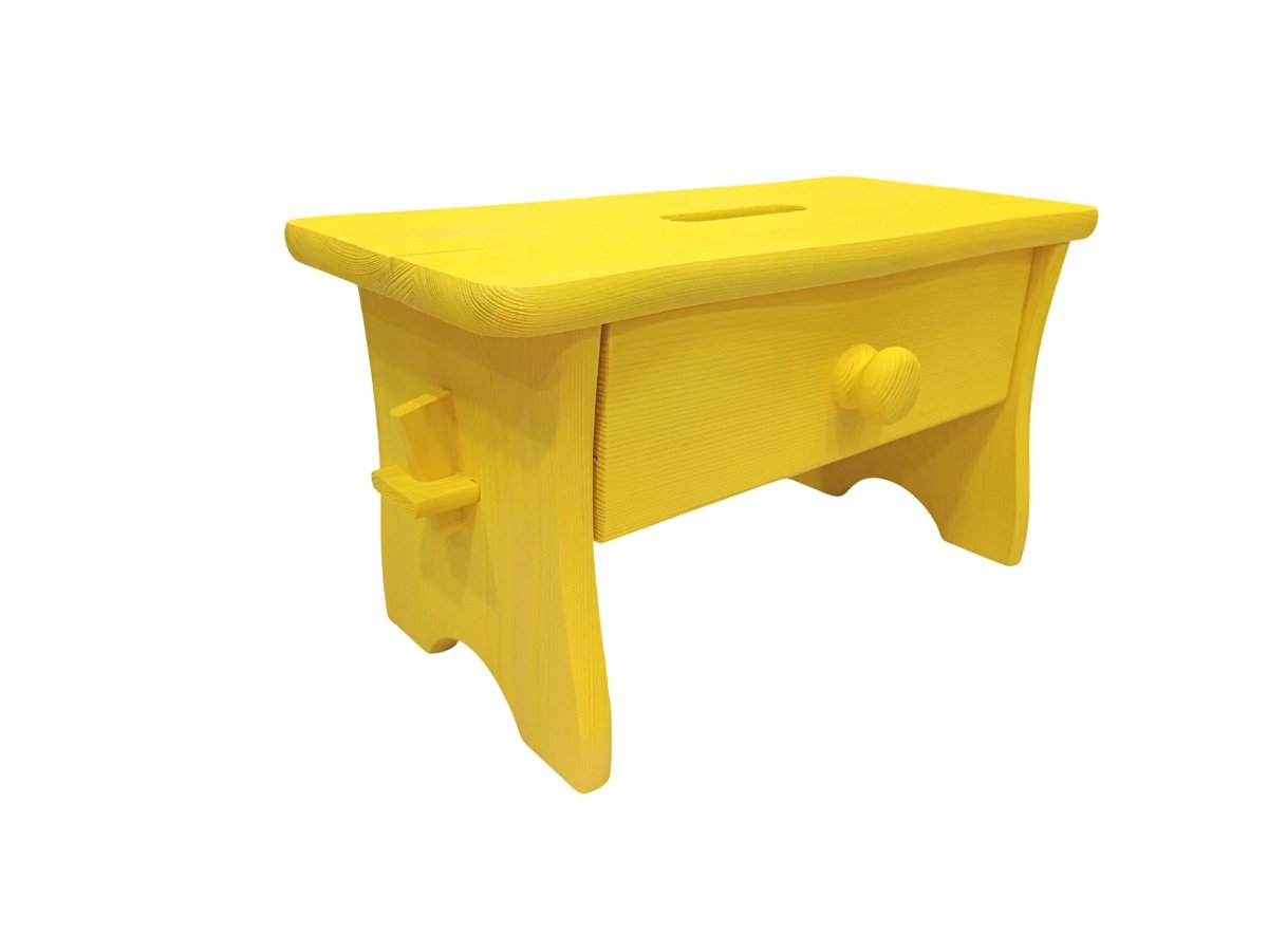 Merkloze Gele Kruk met Lade - 24 cm Hoog