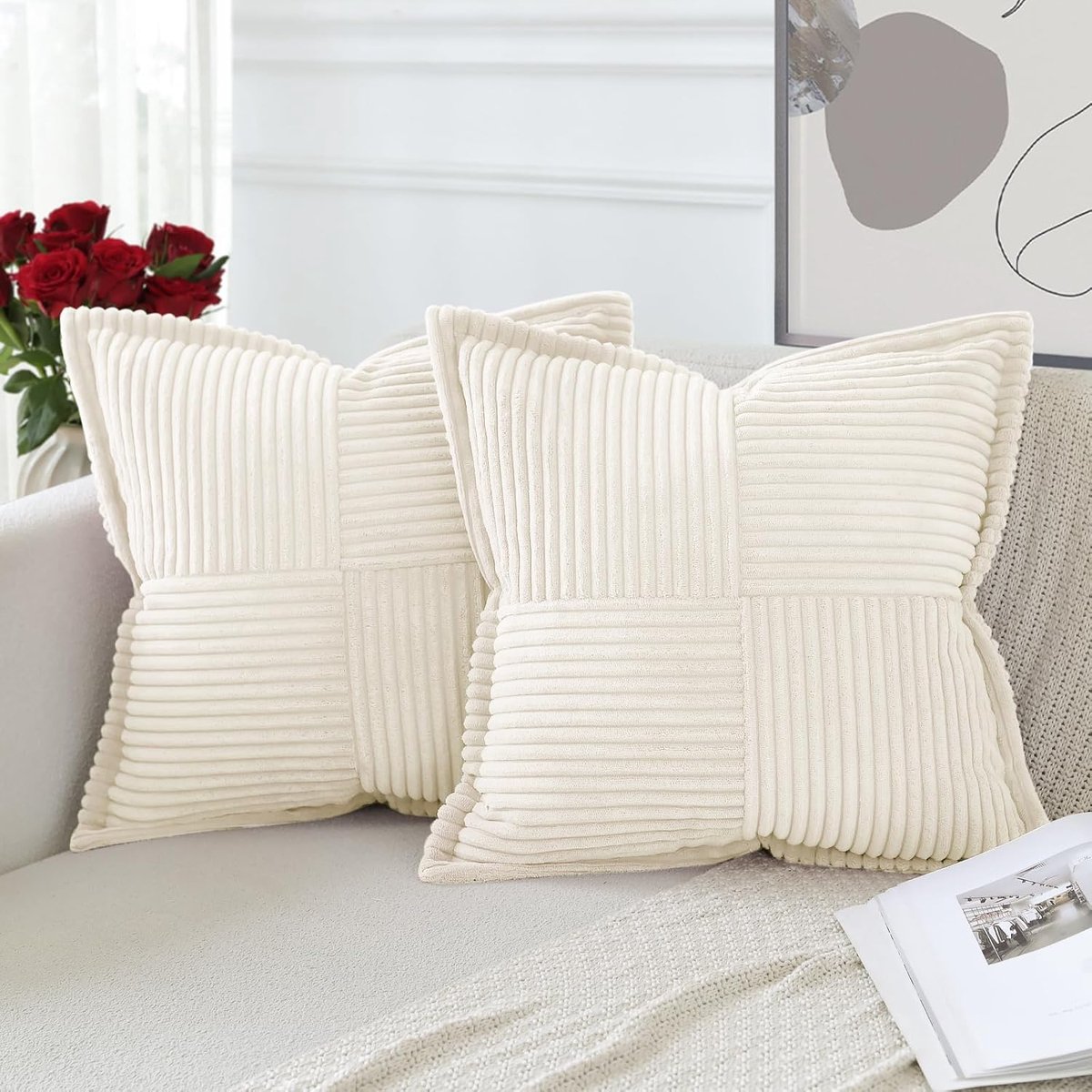 Kussenslopen set van 2 60x60 cm - moderne corduroy patchwork - zachte textuur - ideaal voor sofa of slaapkamer - ShopVlot