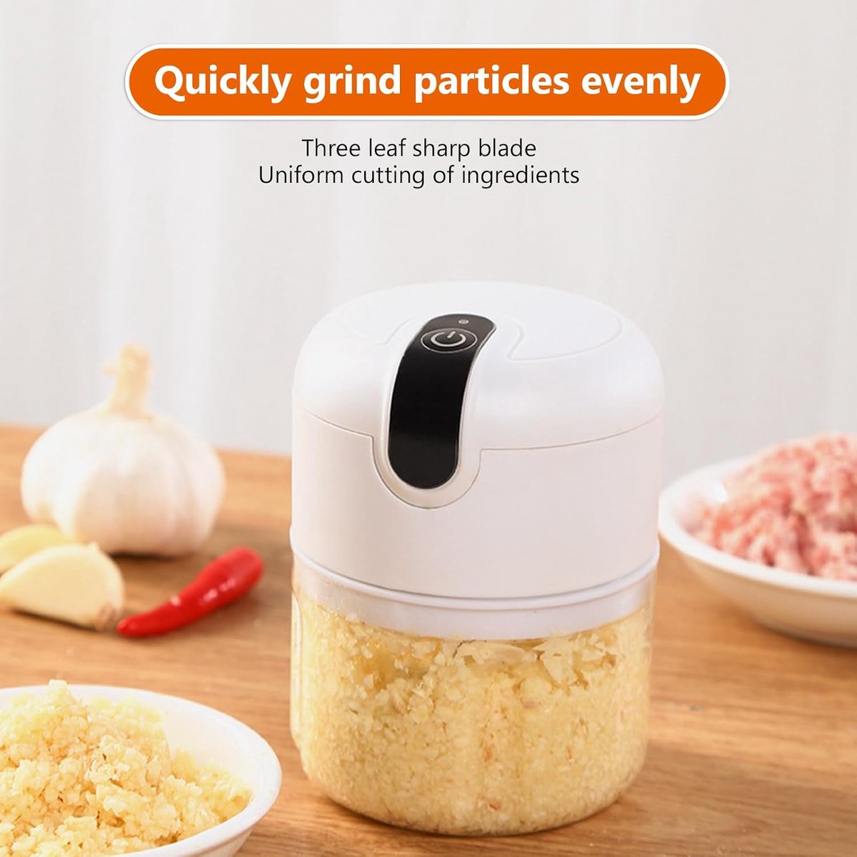 Elektrische Food Chopper 250ml - Draadloos - Snelle en gelijkmatige hakker - Bespaar tijd en moeite - ShopVlot