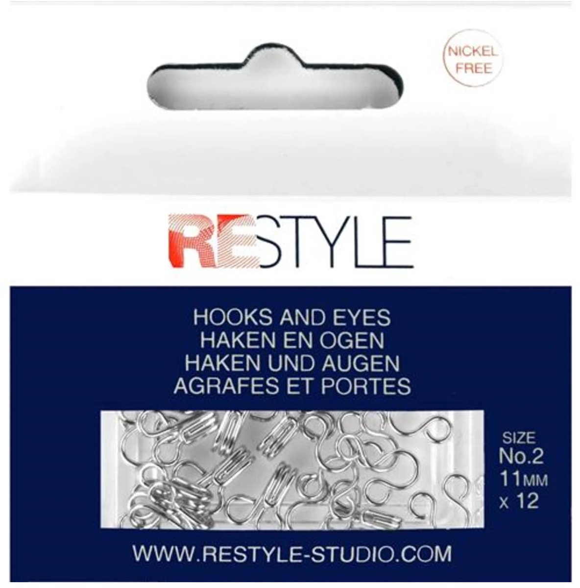 Haken en ogen nr. 2 zilver, 12 stuks