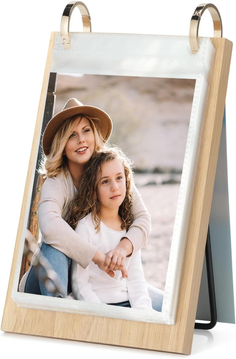 Fotoboek 10x15 hout - kalenderalbum met 60 foto-insert - stevig ontwerp voor op bureau - ShopVlot