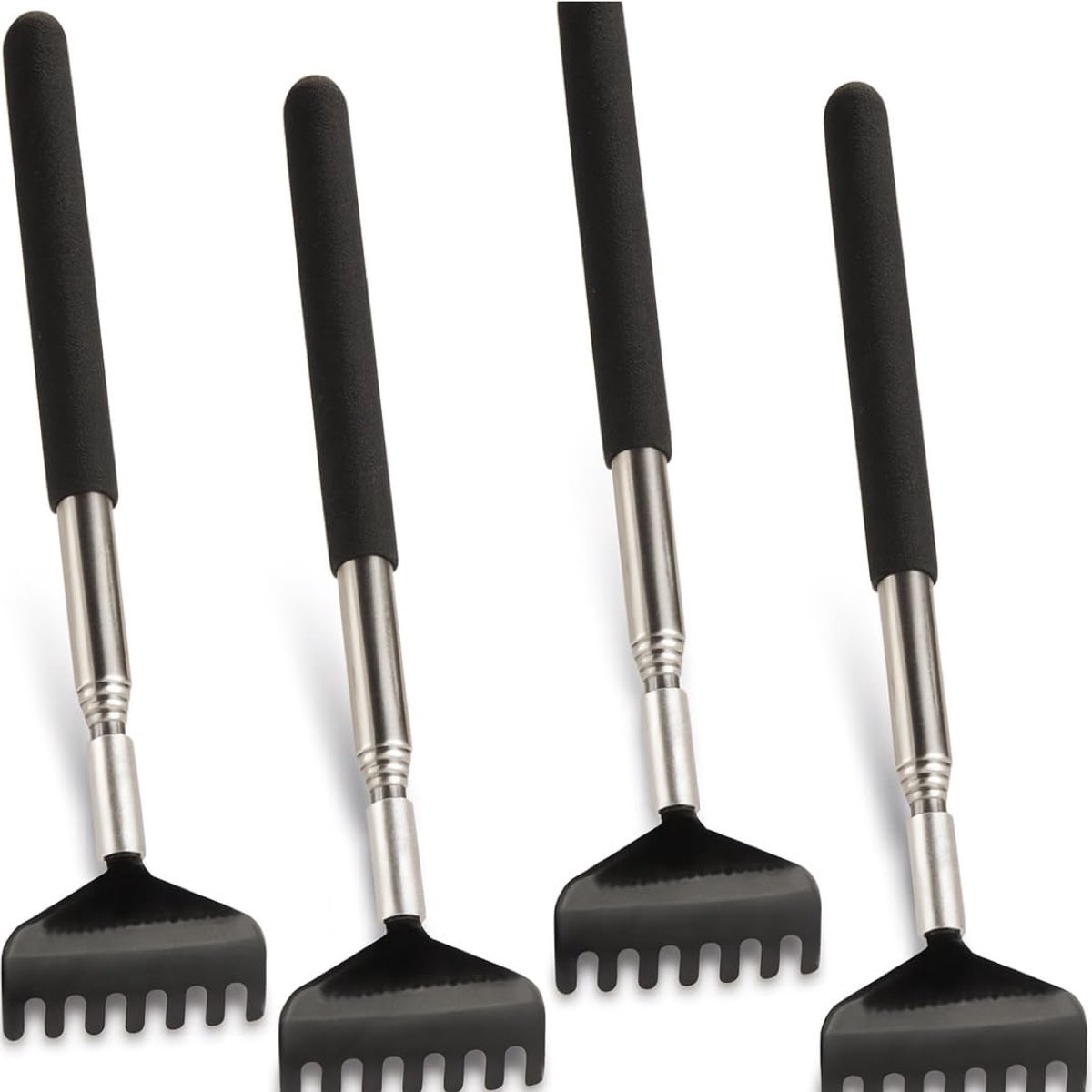Set van 4 Telescopische Rugkrabbers - Uitschuifbare Rugkrabbers met Brede Krabhand voor Massage en Jeukverlichting - Verstelbare RVS Rugkrabbers voor Rug, Nek en Lichaam - Compact en Draagbaar voor Thuis, Reizen en Kantoor
