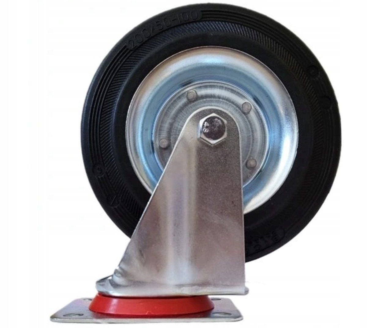 Zwenkwiel 200mm metaal met massief rubber voor transportwagens