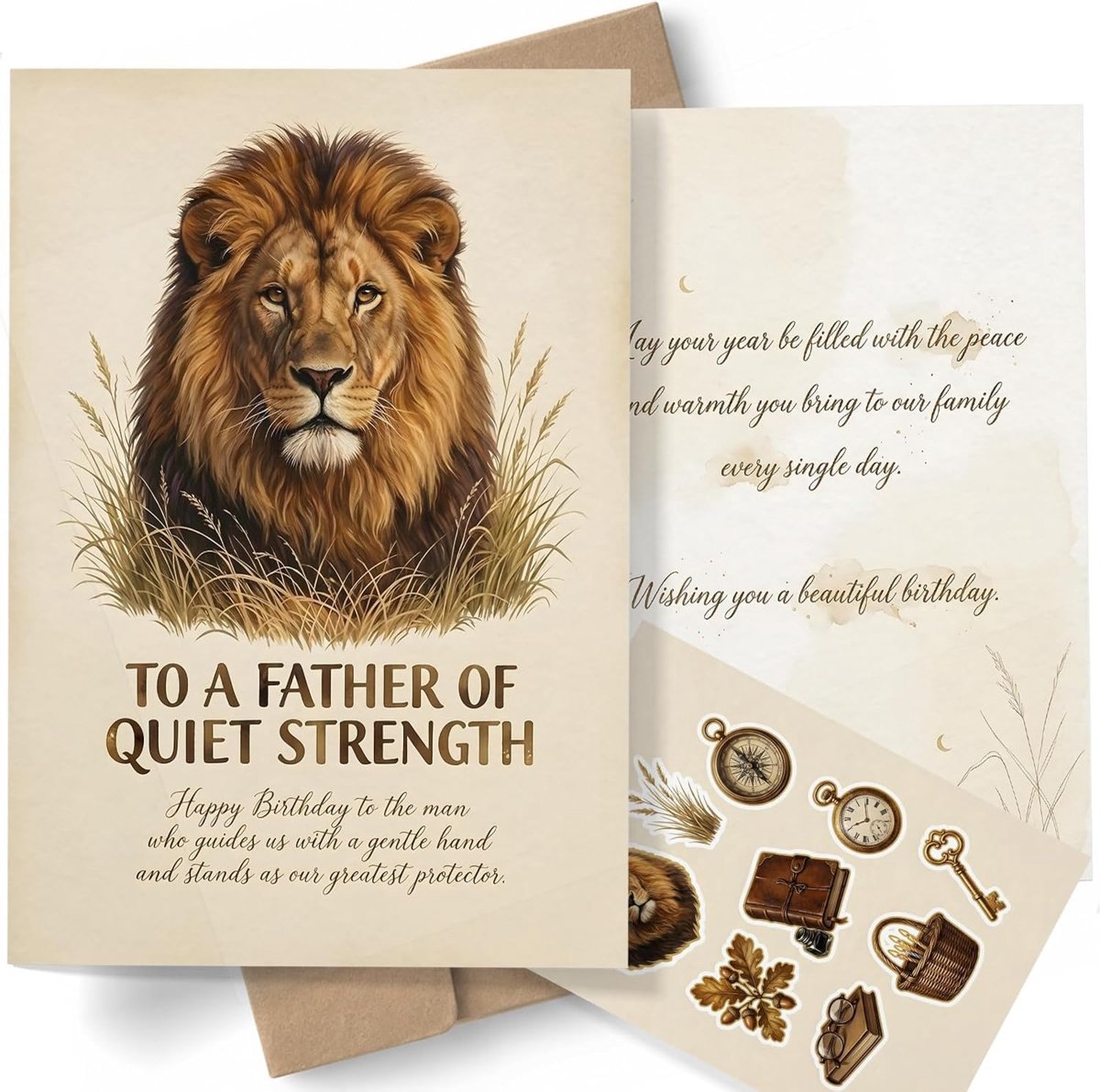 Verjaardagskaart voor papa A5 - dubbelzijdige print - handgeschilderd leeuwenontwerp - emotionele boodschap - ShopVlot
