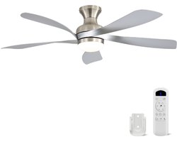 Plafondventilator Met Lamp - 5 ABS Bladen - Ø 132 cm - Dimbare lamp - Met Afstandsbediening - 6 ventilatorstanden - LED's Light - Zilver