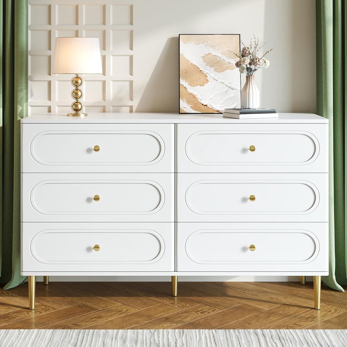 Moderne Opbergkast - Dressoir Commode - Woonkamer Organiseren - Ovale Ladefronten - 120x40x75cm - Wit