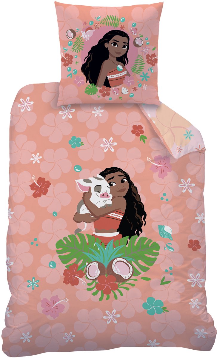 Disney Vaiana Dekbedovertrek- Fleur - Eenpersoons - 140 x 200 + 63 x 63 cm - Katoen