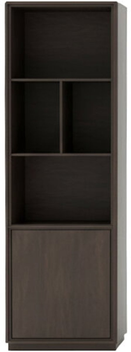 Bellagio boekenkast rechtsdraaiend met 1 deur en 4 open vakken - Intense black zwart - 75x42x215 cm